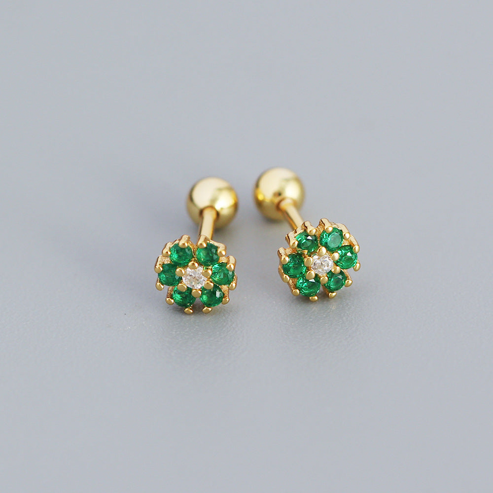 Pendientes minimalistas de plata de ley 925 con incrustaciones florales de circonita cúbica
