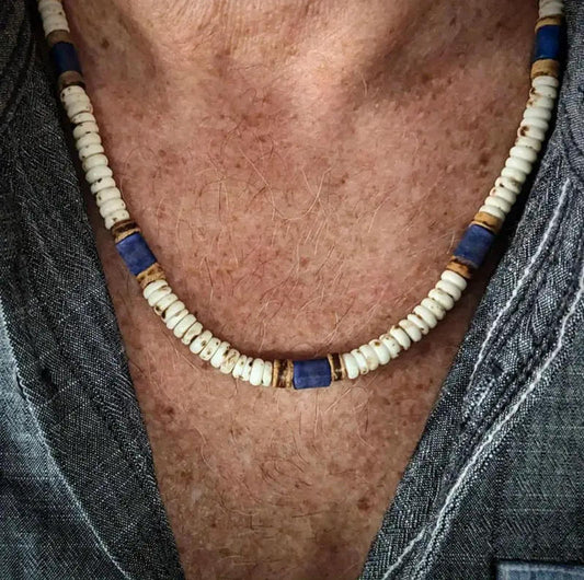 Bohemian Handmade Geometric Turquoise Lapis Lazuli Beaded Necklace for Unisex