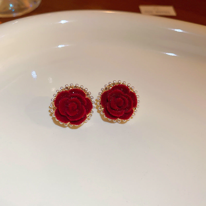 Elegant Geometric Dangle Stud Earrings for Women with Red Tassels, Alloy Base and Gold Plated Finish