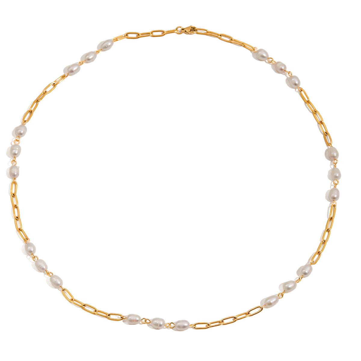 Collana lunga da donna in acciaio al titanio con perle d'acqua dolce, placcata, look minimalista a strati