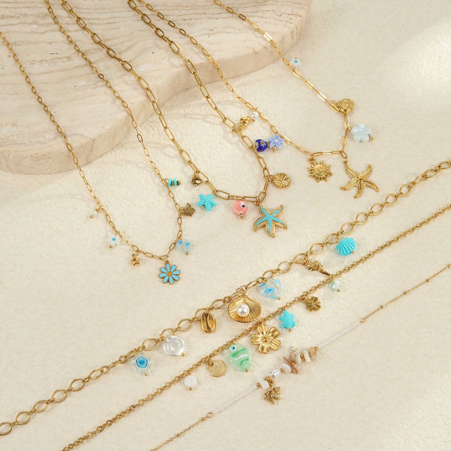 Collana alla moda in acciaio inossidabile a forma di stella con finitura smaltata da donna, gioielli Dopamine ispirati all'oceano