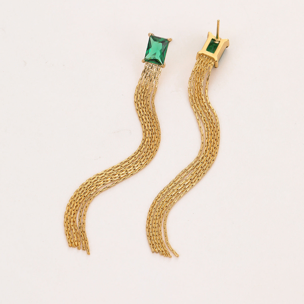Minimalist Geometric Tassel Earrings with Zircon Inlay in Stainless Steel for Women