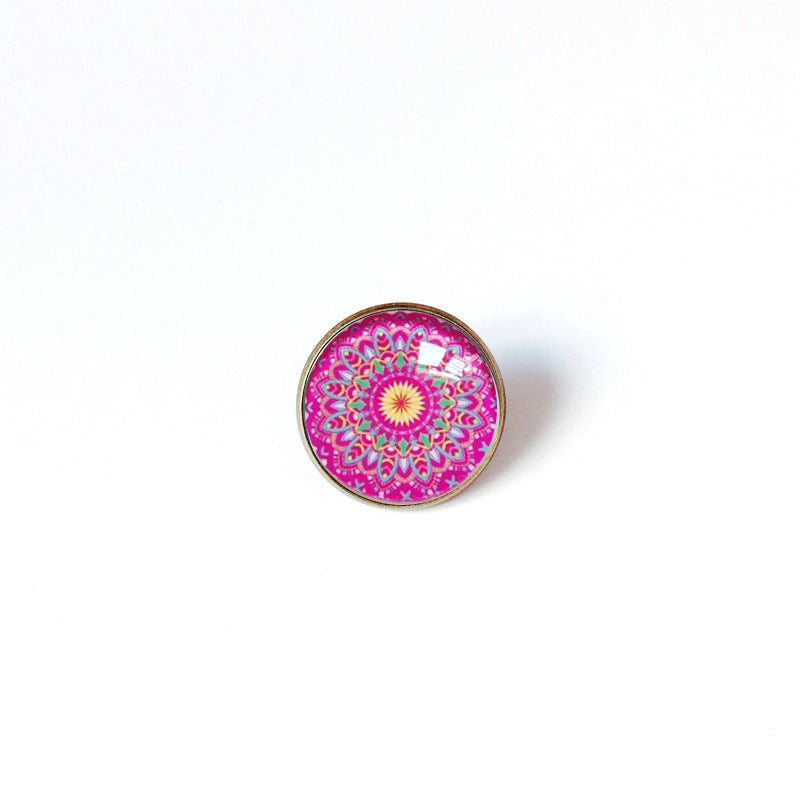 Broche floral vintage bohemio de mandala en latón con acabado chapado para mujeres y hombres