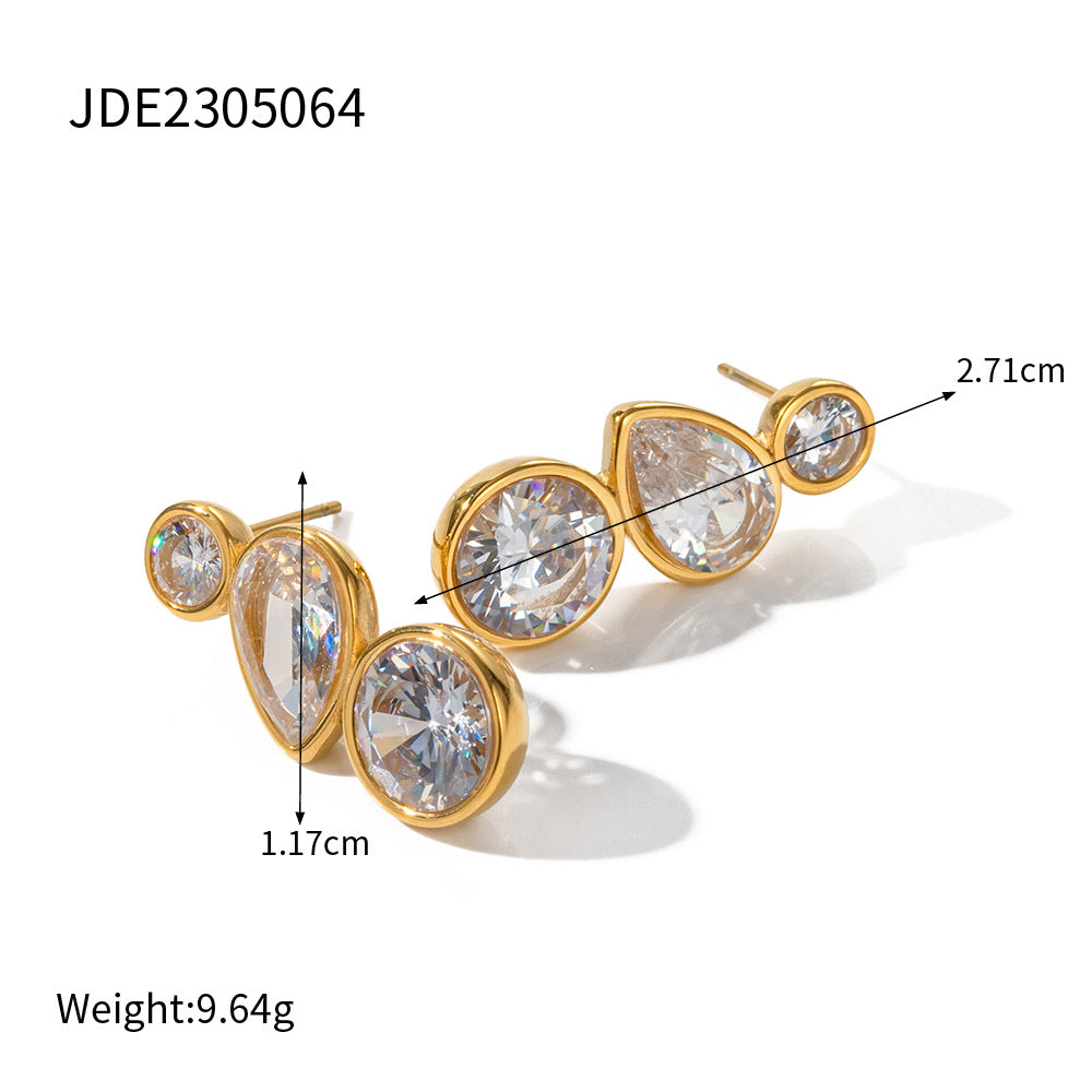 Orecchini geometrici in acciaio inossidabile con placcatura in oro 18 carati e intarsio di zirconi da donna, gioielli alla moda minimalisti lucidi