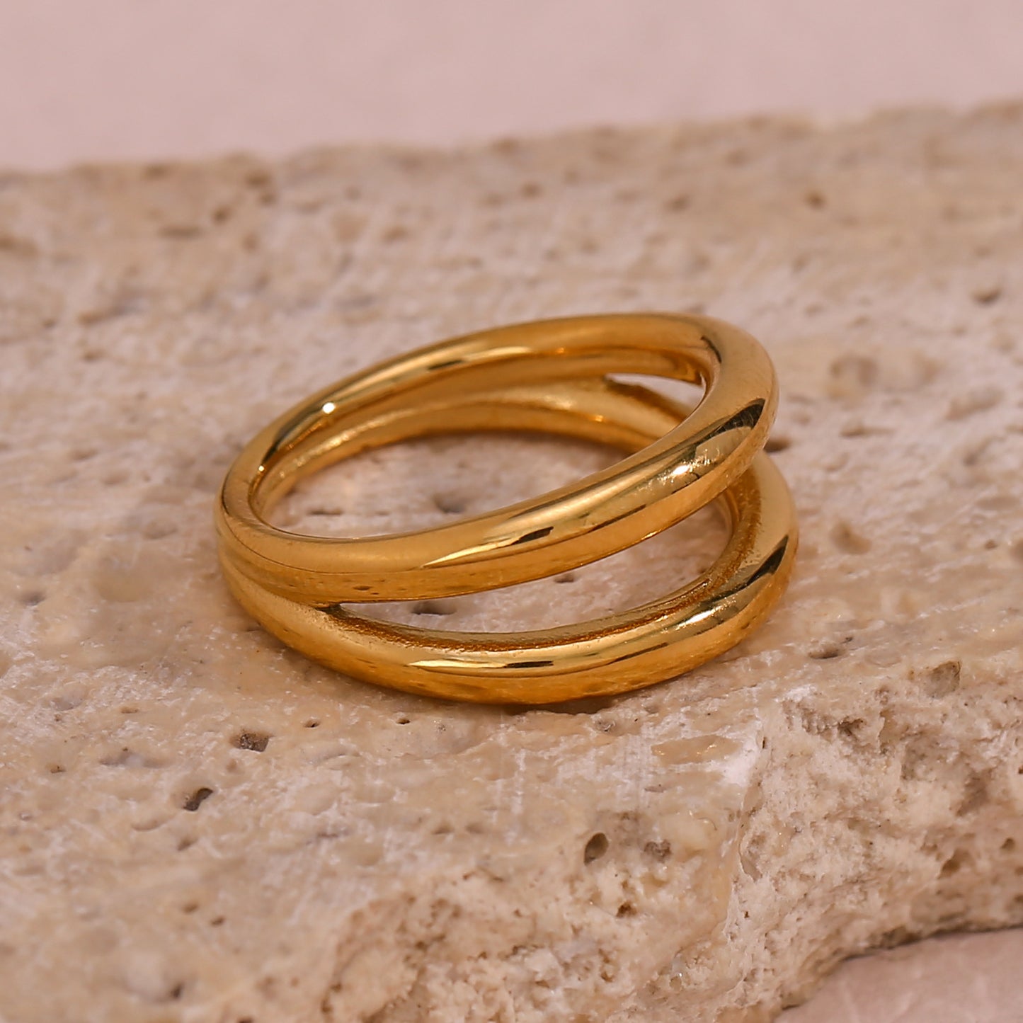 Minimalist Geometric Stainless Steel Ring with 18K Gold Plating for Women