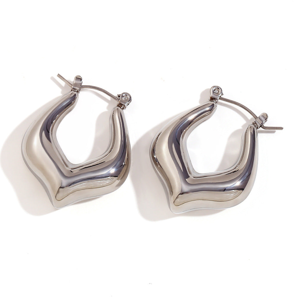 Vintage-Inspired Geometric Hollow Hammered Texture Stainless Steel 18K Gold Plated Earrings for Women