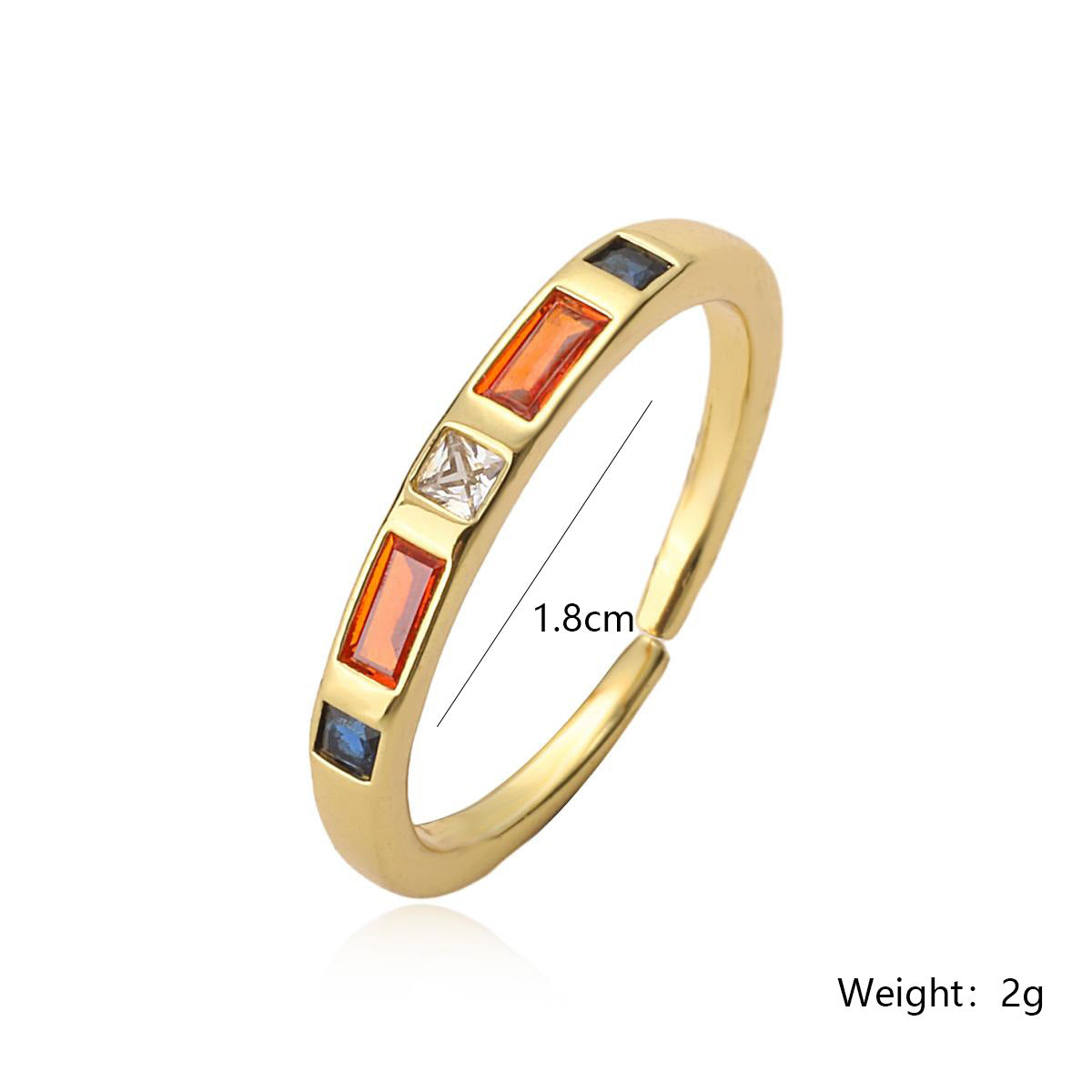 Minimalist Geometric Open Ring for Women Made of Brass with Real Gold Plating and Zircon Inlay