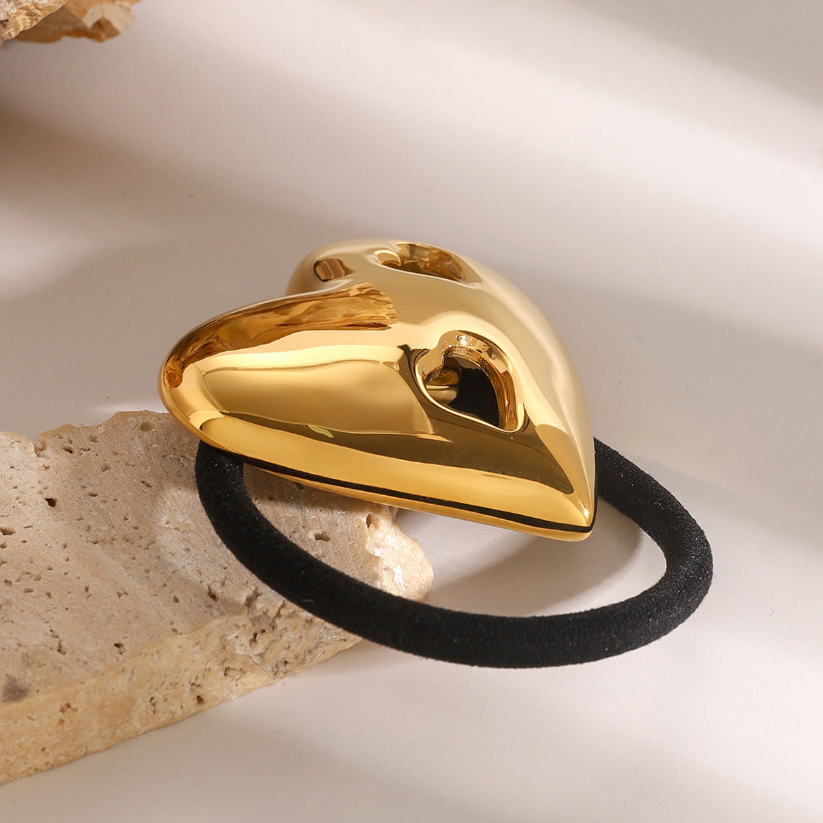 Cute Heart-Shaped Stainless Steel Hair Tie with Plated Finish for High Ponytail, Elastic Hair Band
