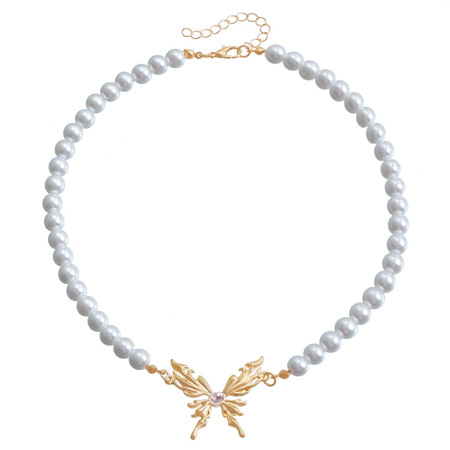 Butterfly-Shaped Alloy Pendant Necklace with Rhinestone Inlay and Gold Plating for Women, Minimalist Clavicle Chain