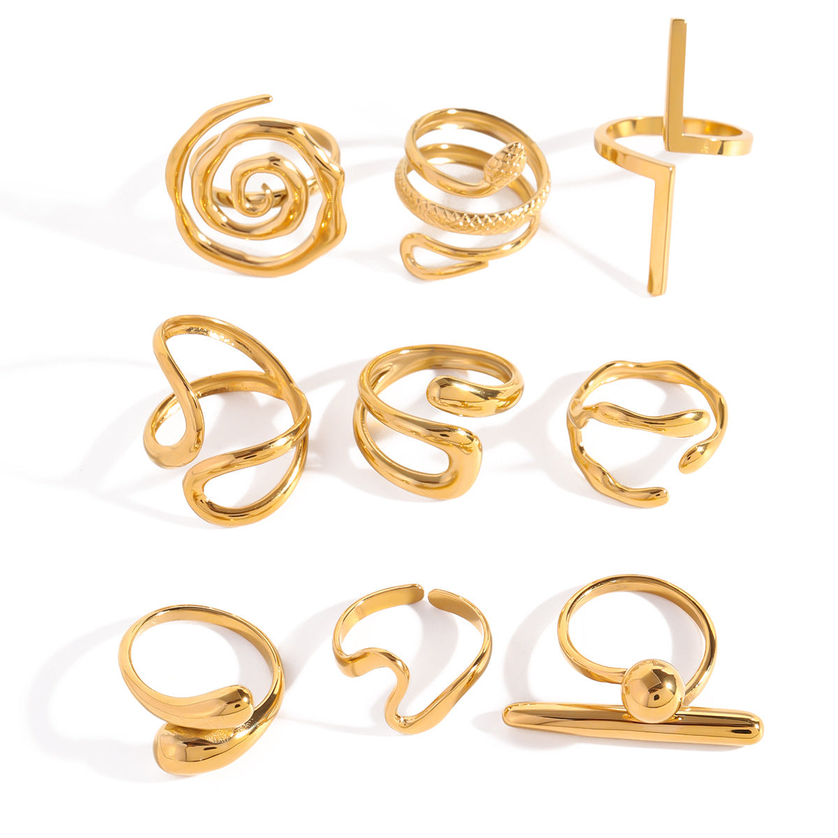 Fashion Business Casual Teardrop Geometric Plated Stainless Steel Ring for Women