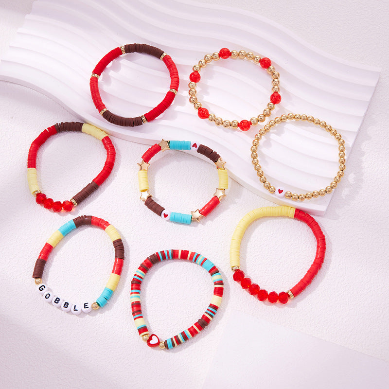 Bohemian Vintage Heart Star Letter Crystal Resin Stretch Bracelet Set Unisex