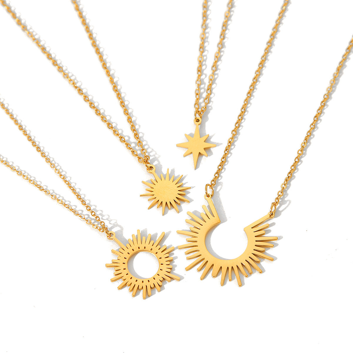Collana pendente a stella a otto punte con girasole in acciaio al titanio placcato oro 18 carati stile Ins da donna
