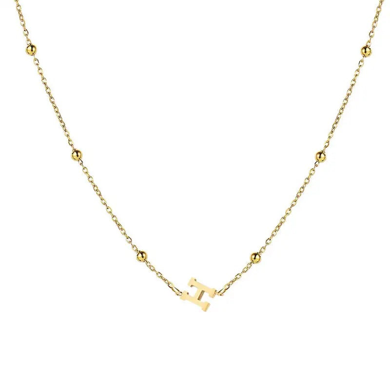 Collana con Lettera in Acciaio Inossidabile Placcato Oro Minimalista con Catena a Sfera