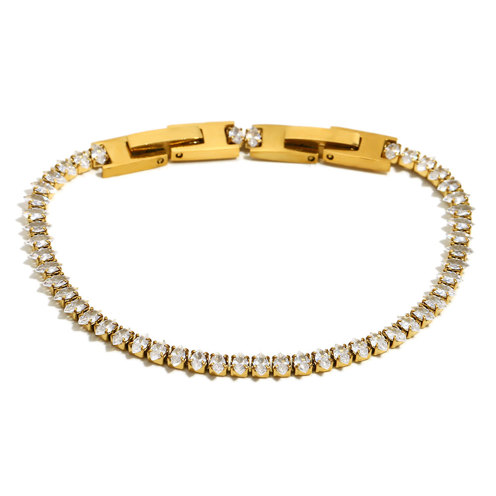 Bracciale da donna in acciaio inossidabile placcato oro 18 carati con zirconi a occhio di cavallo, geometrico e alla moda