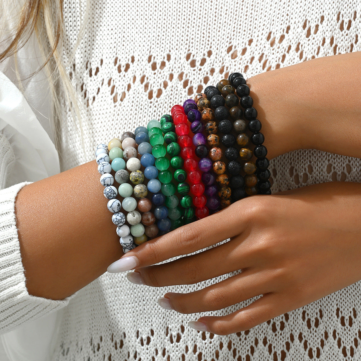 Minimalist Geometric Natural Stone Beaded Bracelet Set for Men and Women Handmade Woven Colorful Premium Bracelets