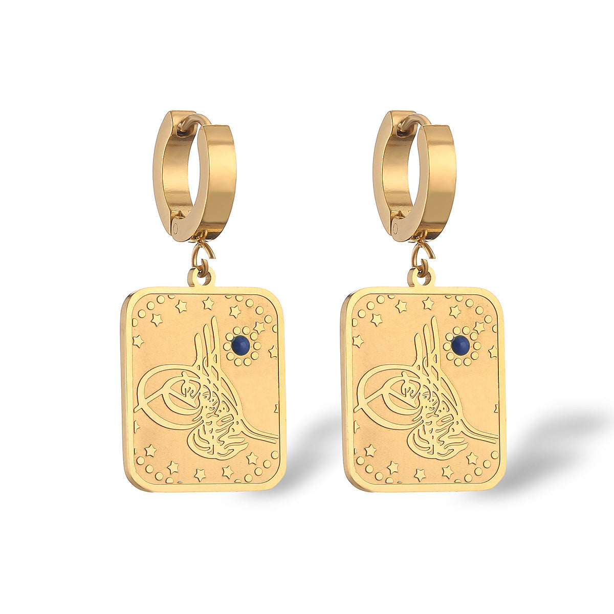 Orecchini da donna Minimalisti Geometrici Quadrati Tarocchi in Acciaio al Titanio con Placcatura in Oro Vero