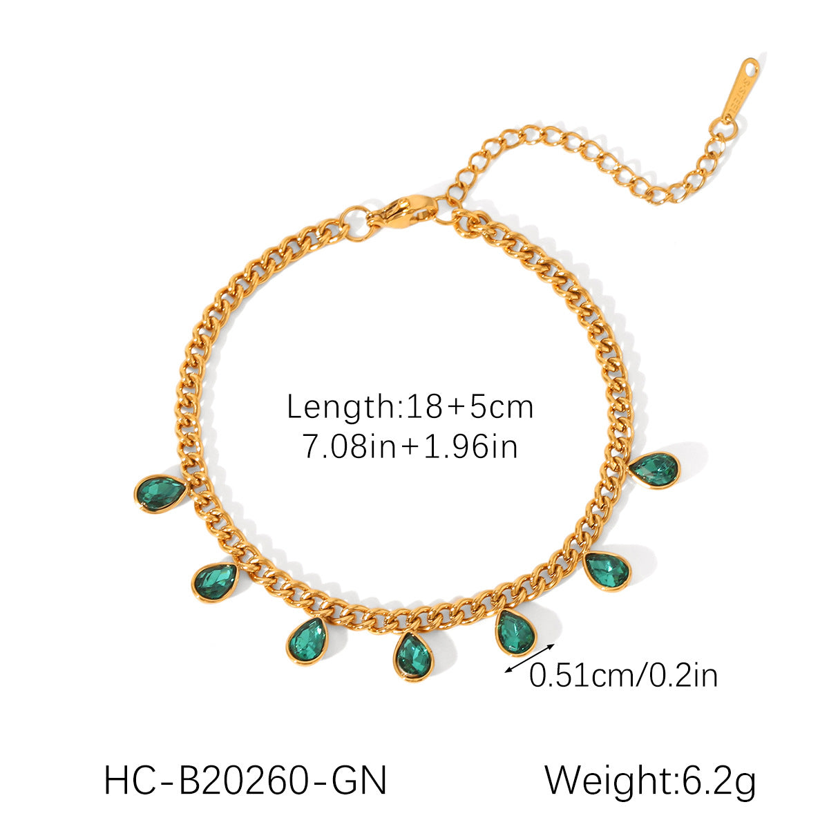 Bracciale da donna a maglie cubane in acciaio inossidabile a forma di goccia minimalista con intarsio in strass e dettaglio nappina