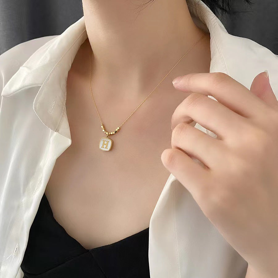 Minimalist H-Shaped Pendant Necklace for Women in Titanium Steel with Plated Finish Snake Chain