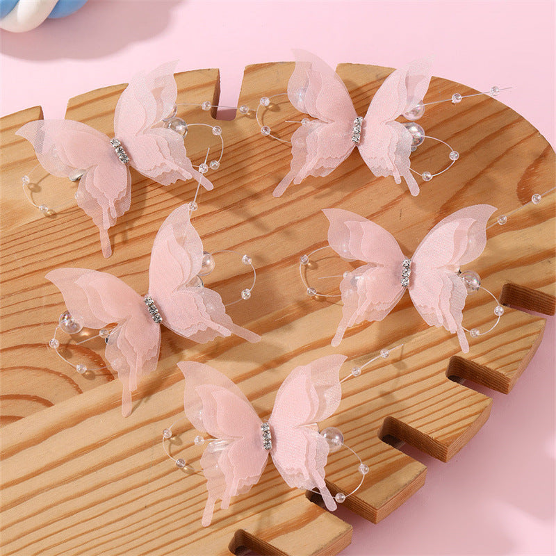 Fermaglio per capelli a farfalla stile naturale per bambine con dettagli arricciati e in rete, forcina a becco d'anatra in resina plastica per acconciature semi-raccolte