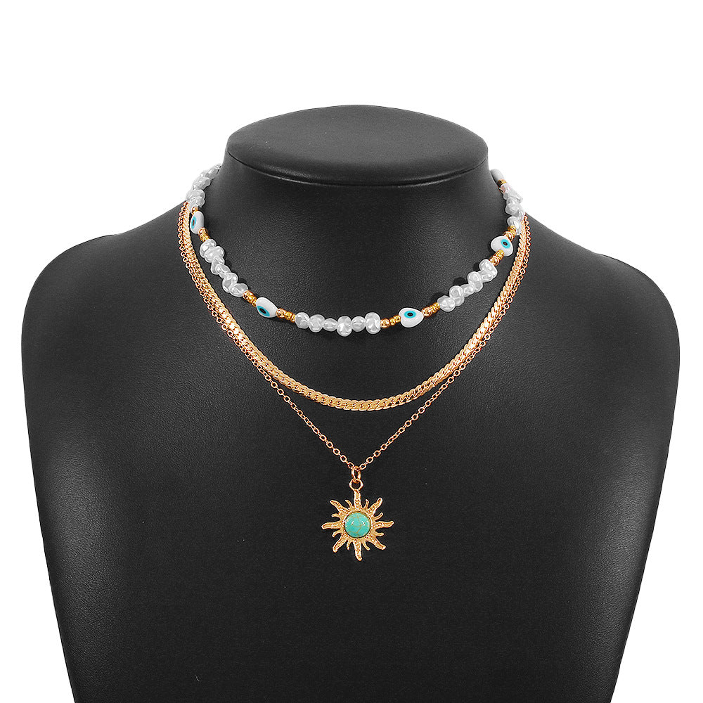 Dulce y Atrevido Collar de Clavícula Geométrico de Perlas para Mujer con Acabado Galvanizado