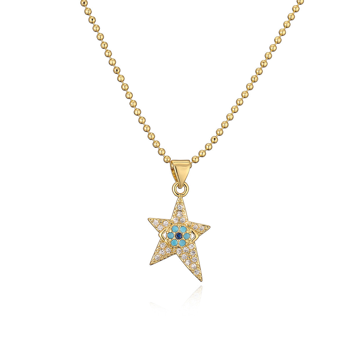 Collana con ciondolo a occhio di Allah geometrico irregolare e minimalista per donna in ottone placcato oro vero e intarsi di zirconi