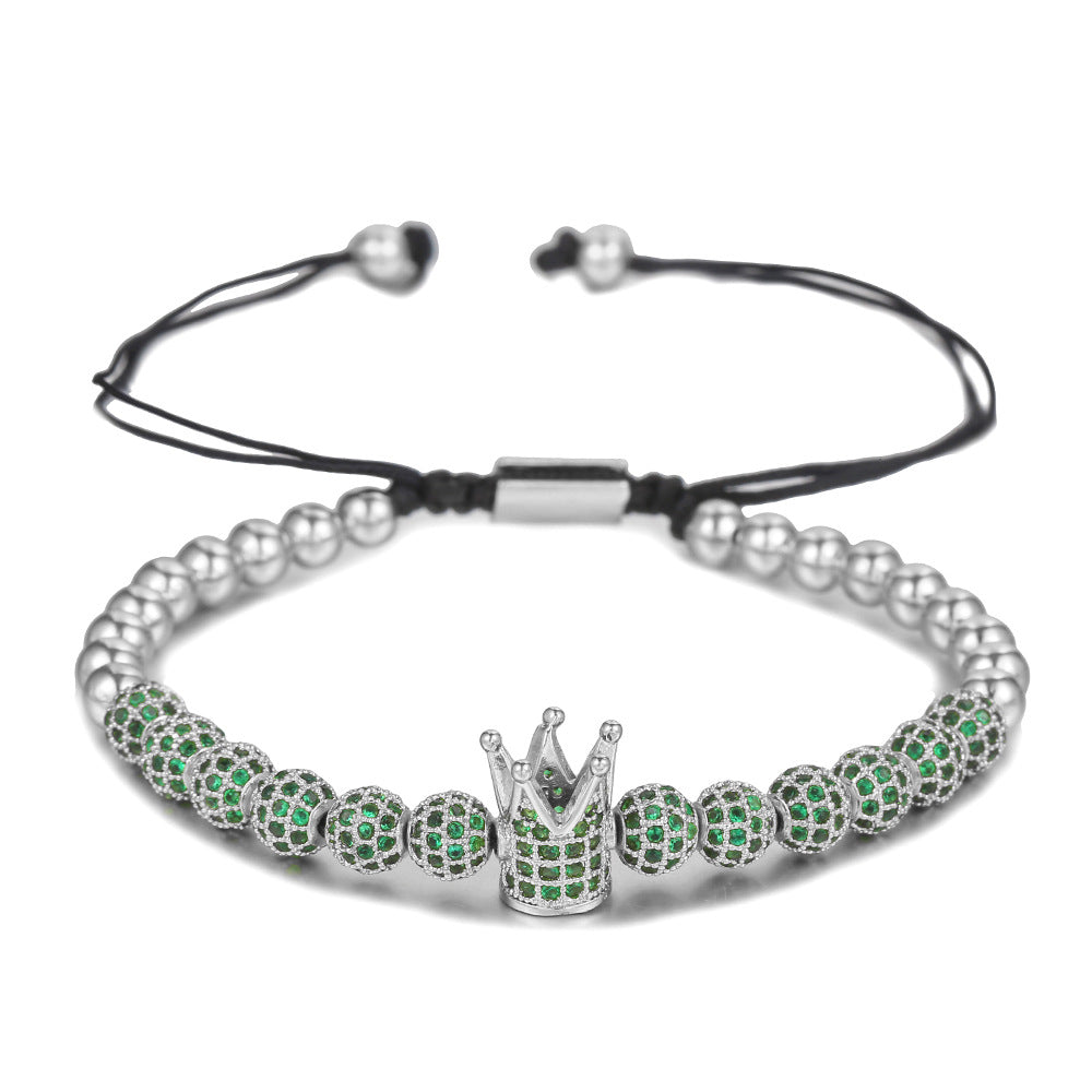 Colorful Cubic Zirconia Crown Braided Brass Bracelet for Women