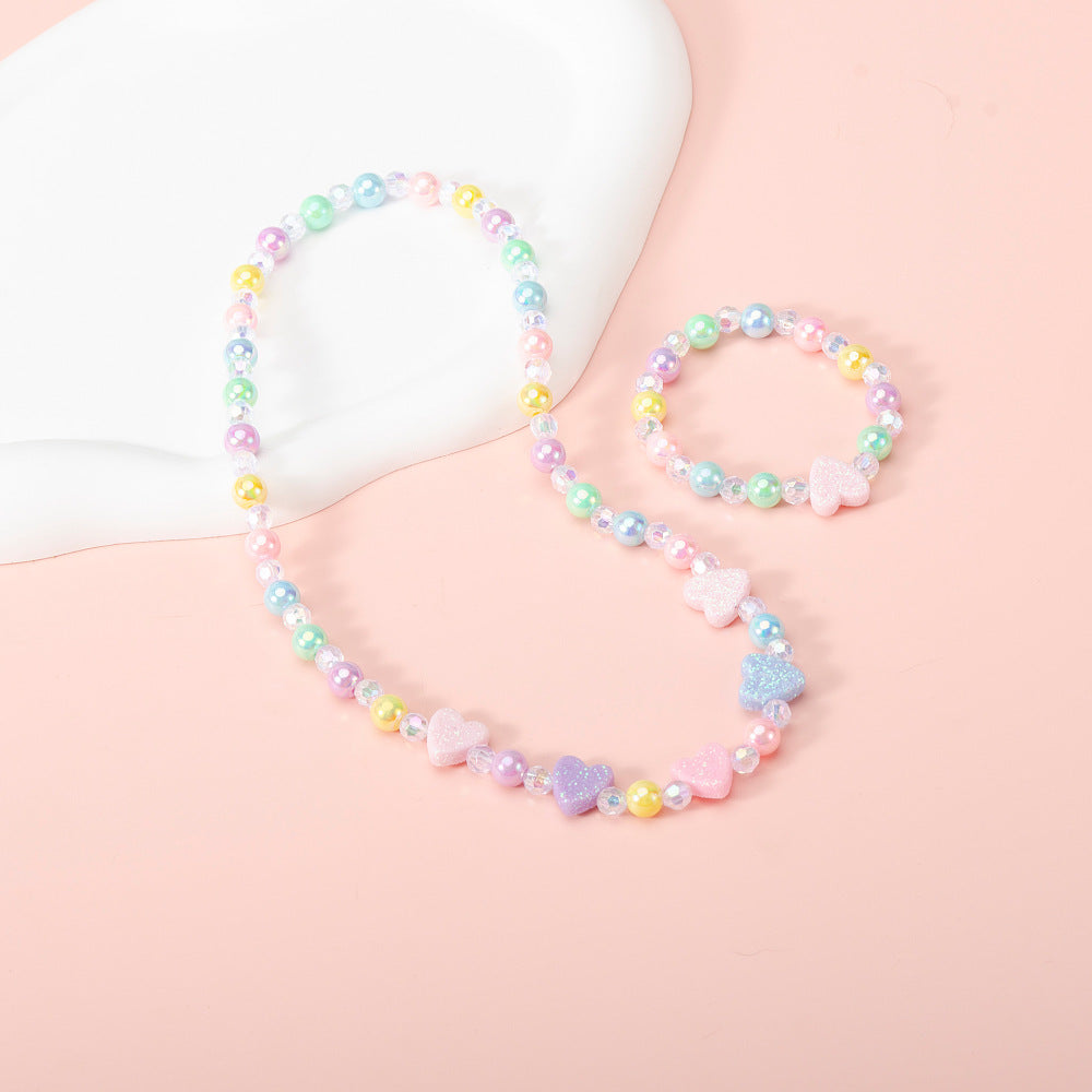 Graziosa collana da bambina con ciondolo a cuore in resina stile principessa e catena di perline colorate, gioielli estivi fatti a mano