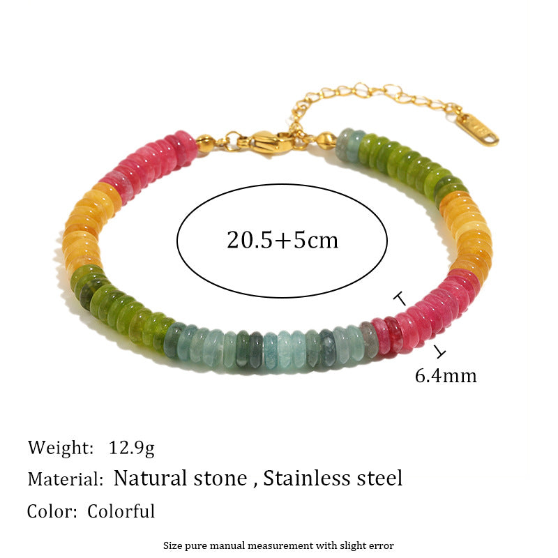 Vintage French Style Geometric Pendant Stainless Steel Plated 18K Gold Turquoise Natural Stone Bracelet for Women