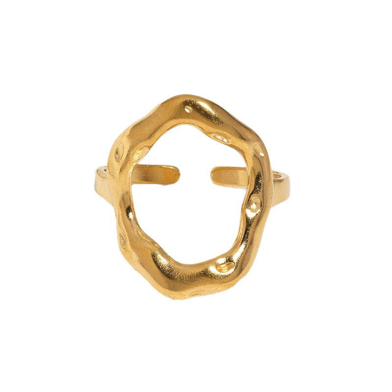 Minimalist Geometric Round Gold Plated Stainless Steel Open Ring for Women