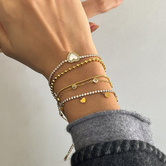 Bracciale Minimalista Geometrico in Acciaio Inossidabile Placcato per Donna con Accenti di Zircone Gioielli Ipoallergenici in Acciaio al Titanio