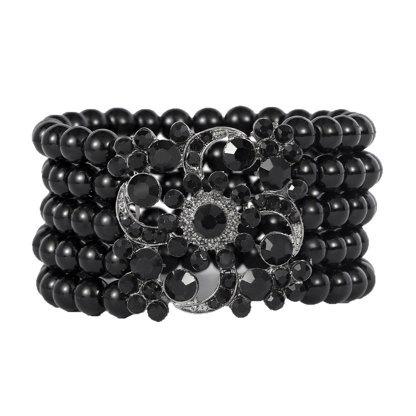 Fashionable Floral Pearl and Alloy Stretch Bracelet for Women with Handcrafted Detailing, Multi-Layer Party and Wedding Accessory