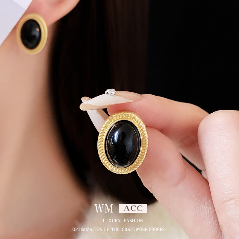 Vintage Oval Geometric Earrings in Alloy with Electroplated Finish for Women