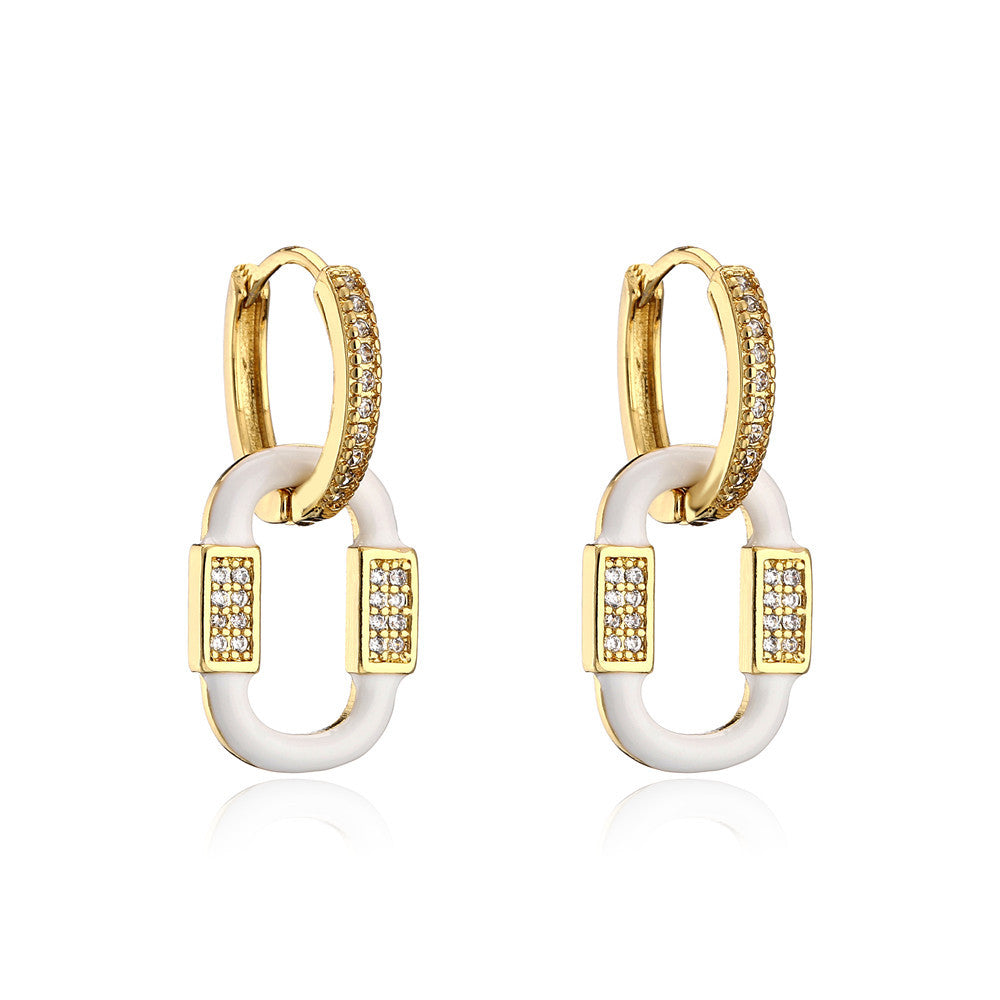 Vintage Minimalist Geometric Drip Oil Cubic Zirconia 18K Gold Plated Brass Earrings