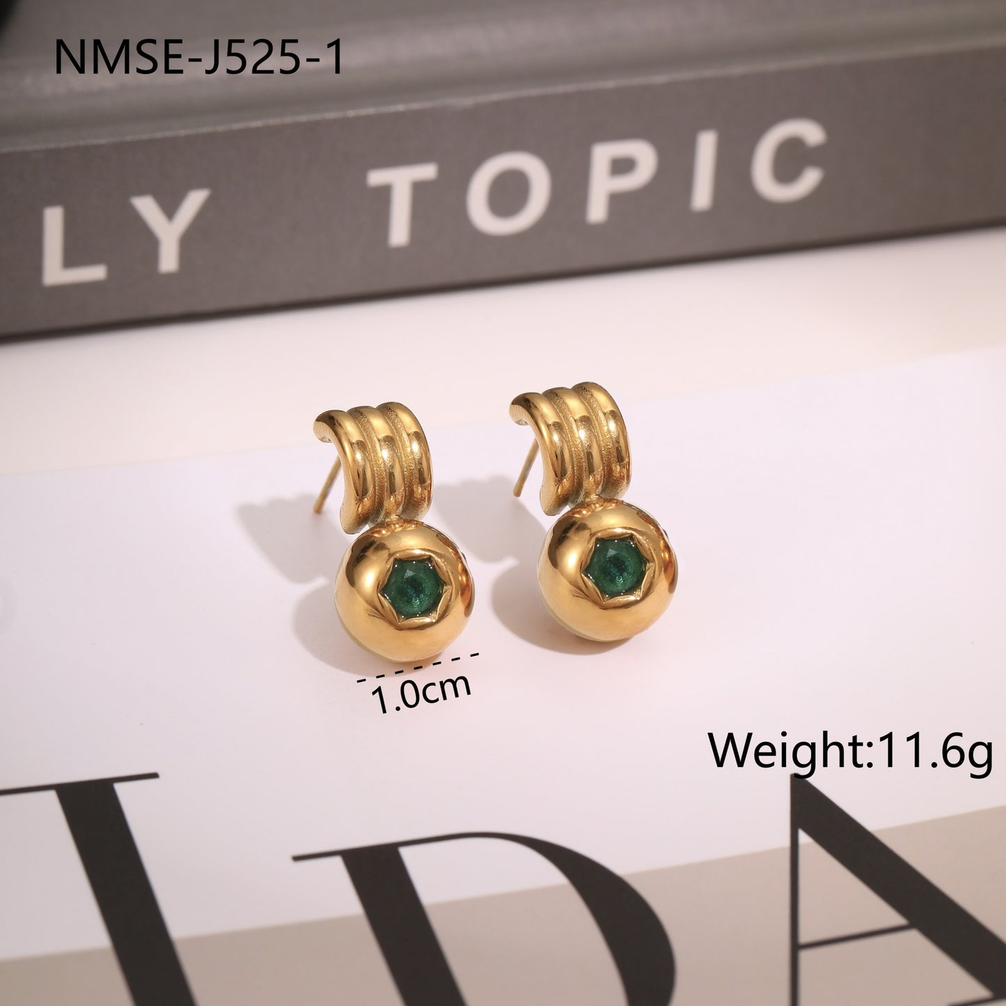 Orecchini geometrici in acciaio inossidabile con placcatura in oro 18 carati e intarsi in zirconi colorati per donna