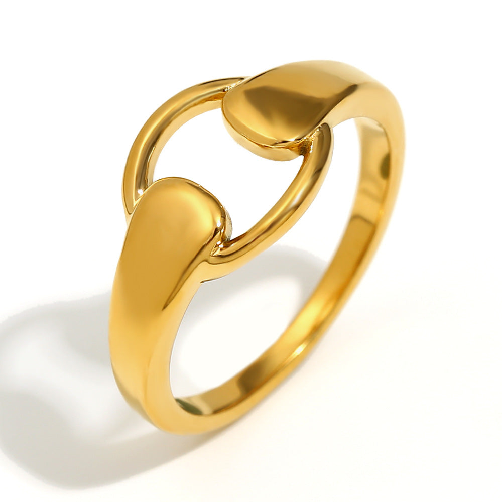 Anello in Acciaio Inossidabile Geometrico d'Ispirazione Vintage con Placcatura in Oro 18K e Texture Martellata