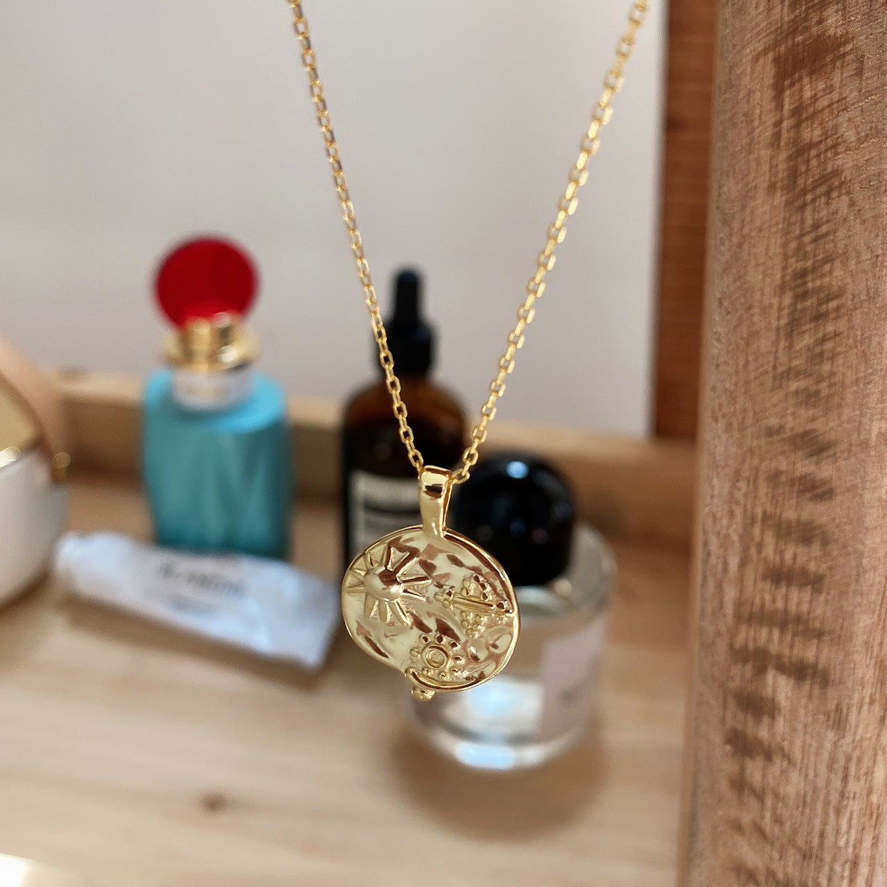 Minimalist Elegant 925 Sterling Silver Geometric Sun Planet Pendant Necklace with Floral Elements for Women