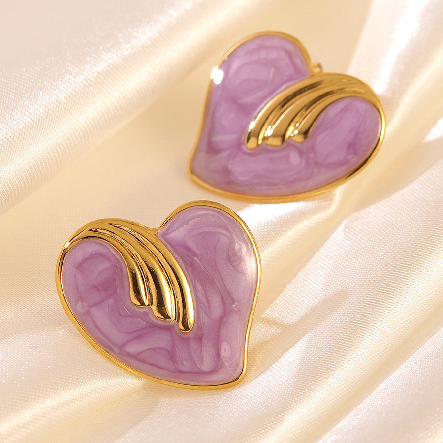 Orecchini da donna in acciaio inossidabile con cuore dolce, eleganti e smaltati a goccia