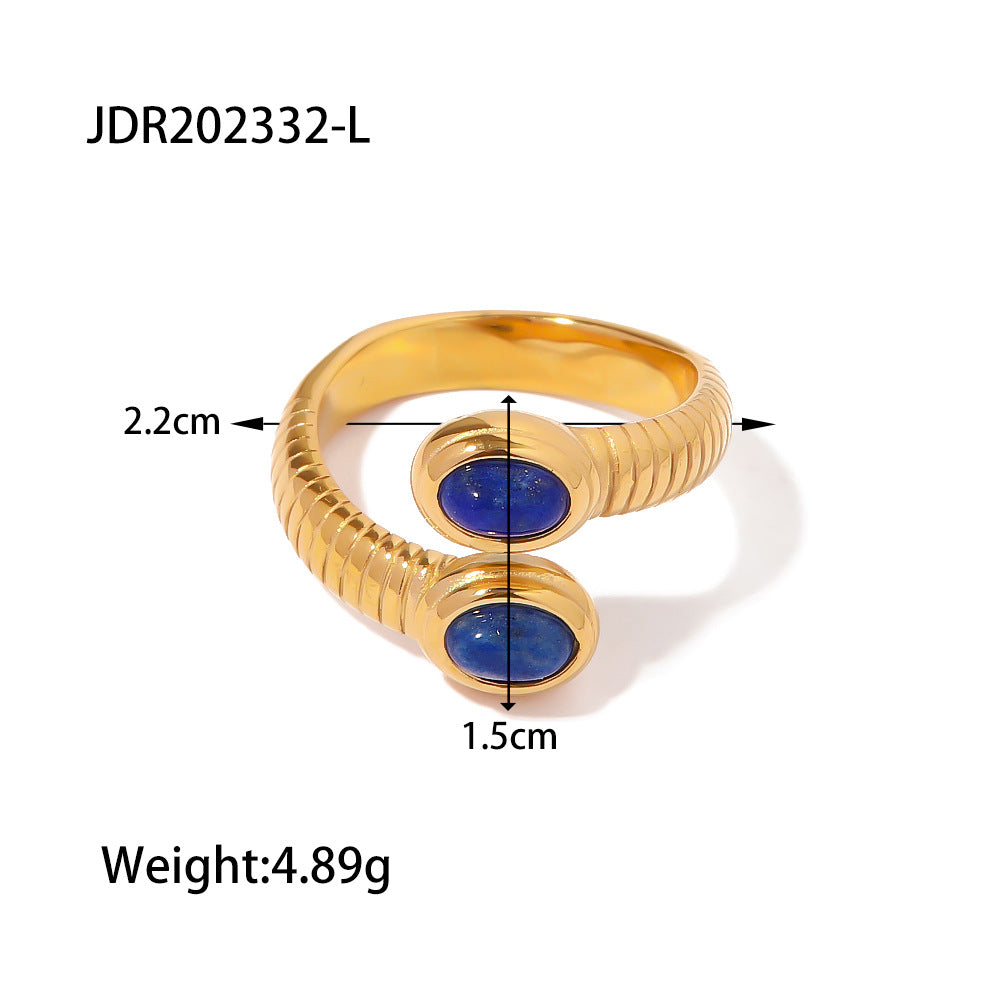 Geometric Plated Stainless Steel Ring with Natural Gemstone for Women