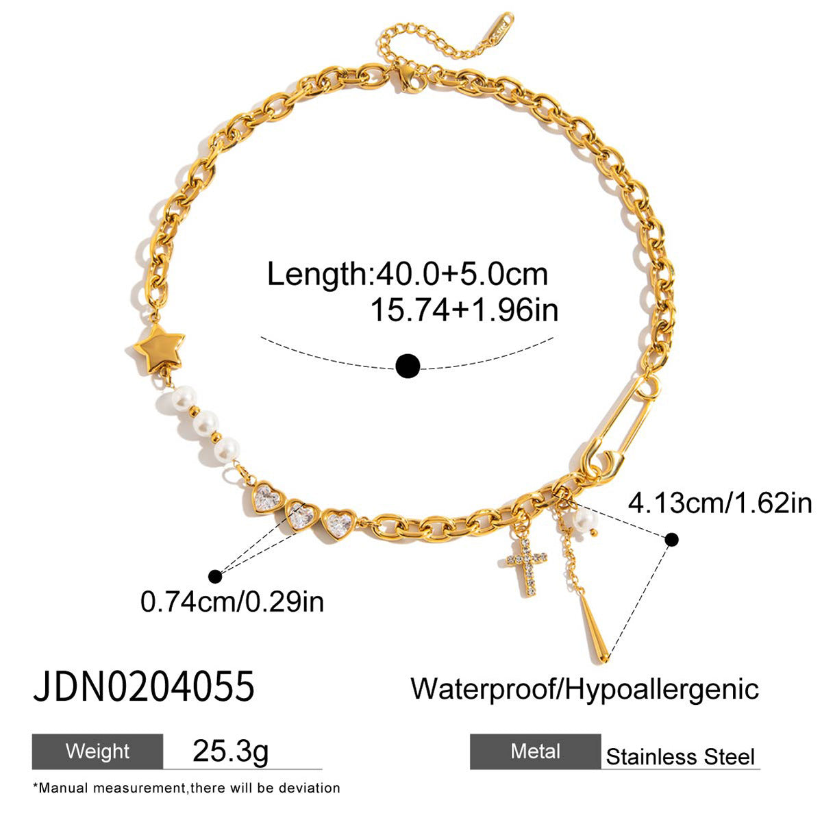 Collana con ciondolo geometrico a graffetta minimalista in acciaio inossidabile con finitura placcata per donna