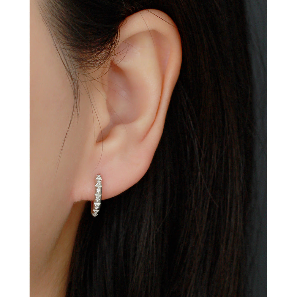 Orecchini a Cerchio Rotondi Geometrici in Argento Sterling 925 Stile Punk Lussuoso con Zirconi Cubici