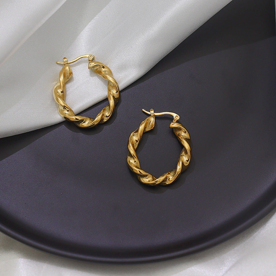 Pendientes de aro retorcidos geométricos minimalistas de acero inoxidable chapado en oro de 18 quilates, joyería de moda para mujer