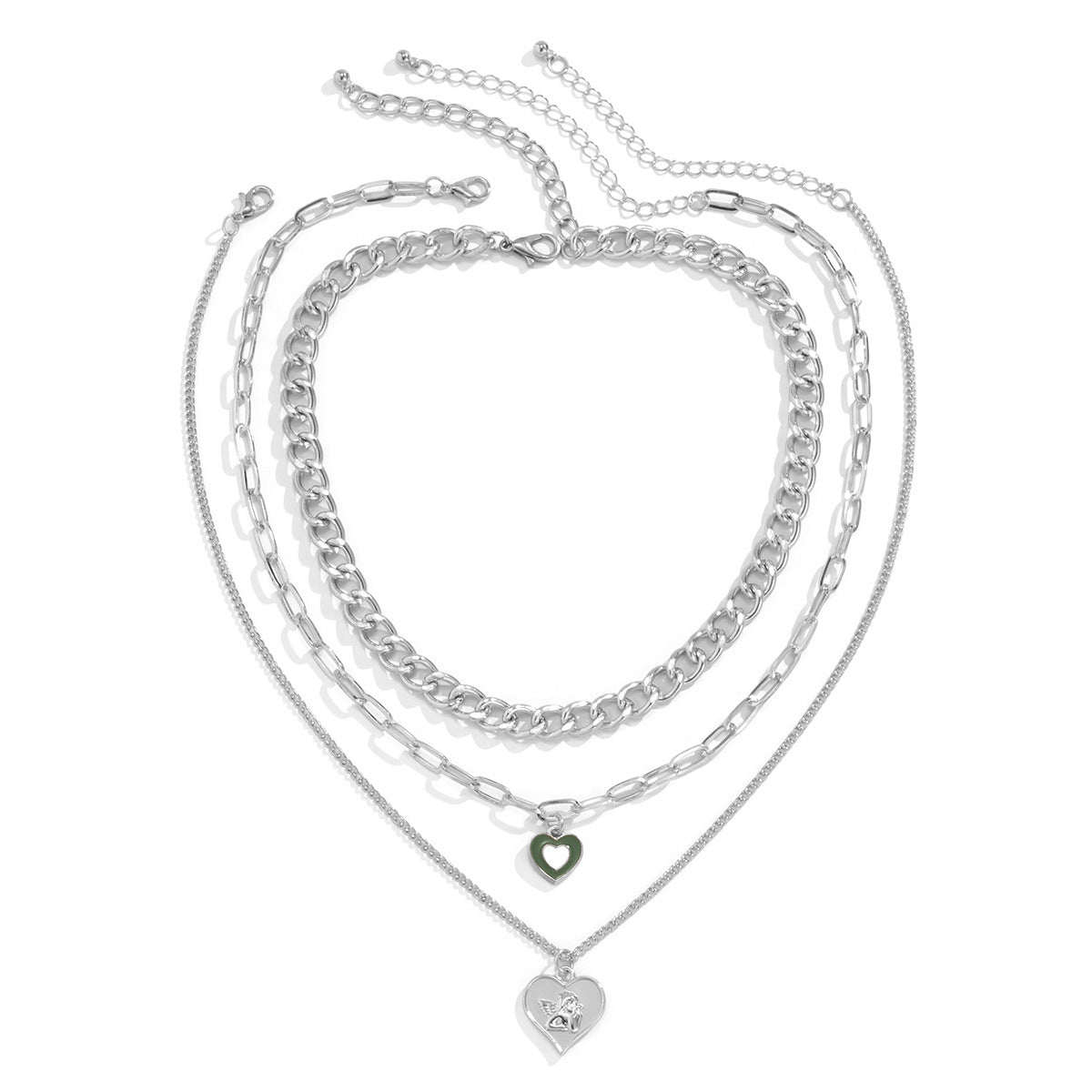 Set collana con pendente smaltato inciso a forma di cuore minimalista con catena a croce per donna