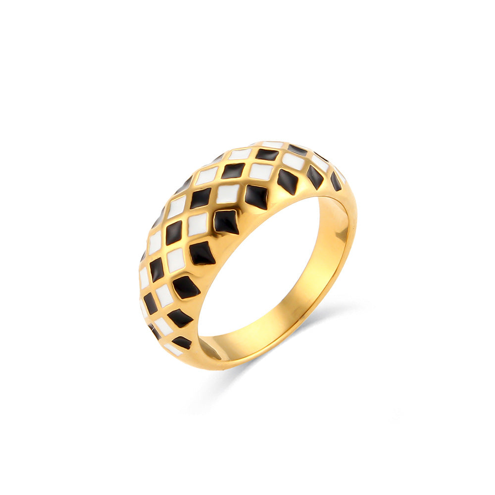 Anillo de acero inoxidable geométrico minimalista de moda con acabado chapado para mujer