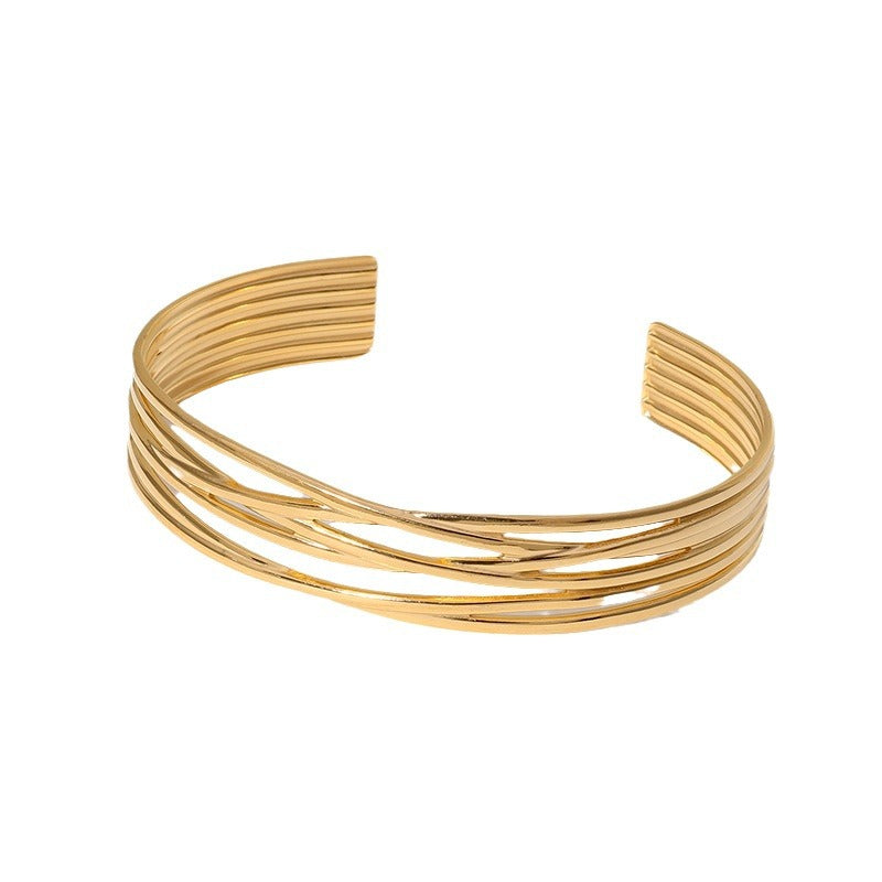 Pulsera geométrica minimalista de acero inoxidable con apertura ajustable para mujer, galvanizada y resistente a la decoloración