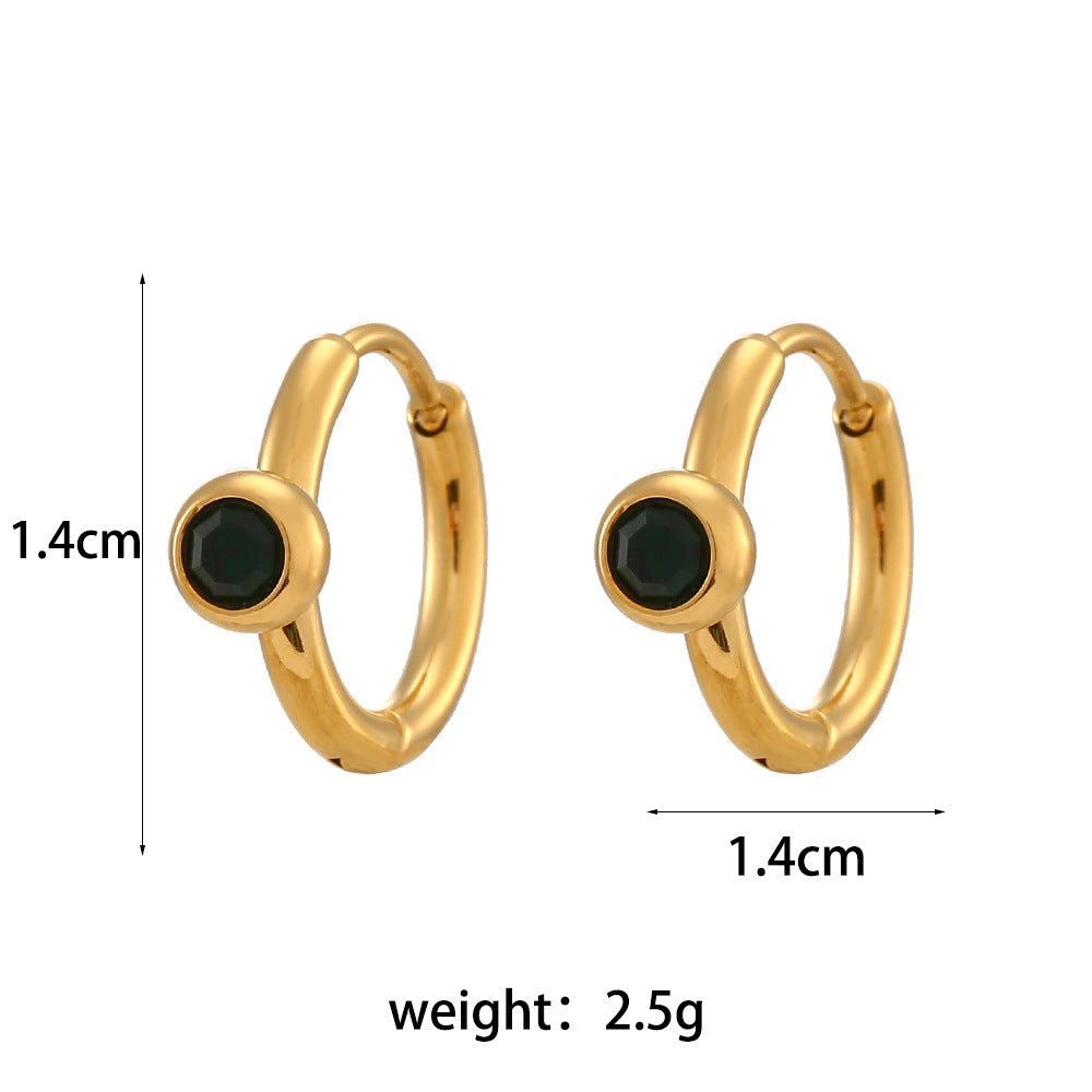 Orecchini geometrici in acciaio inossidabile alla moda con placcatura in oro 18 carati, design cavo a C micro-pavé da donna