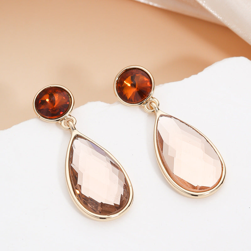 Aretes de Cobre Geométricos Minimalistas en Forma de Gota de Agua con Incrustaciones de Diamantes de Imitación para Mujer