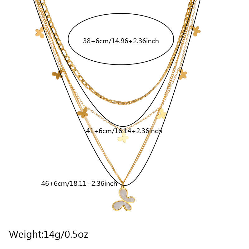 Fashion Layered Stainless Steel Plated Butterfly Shell Pendant Necklace for Women