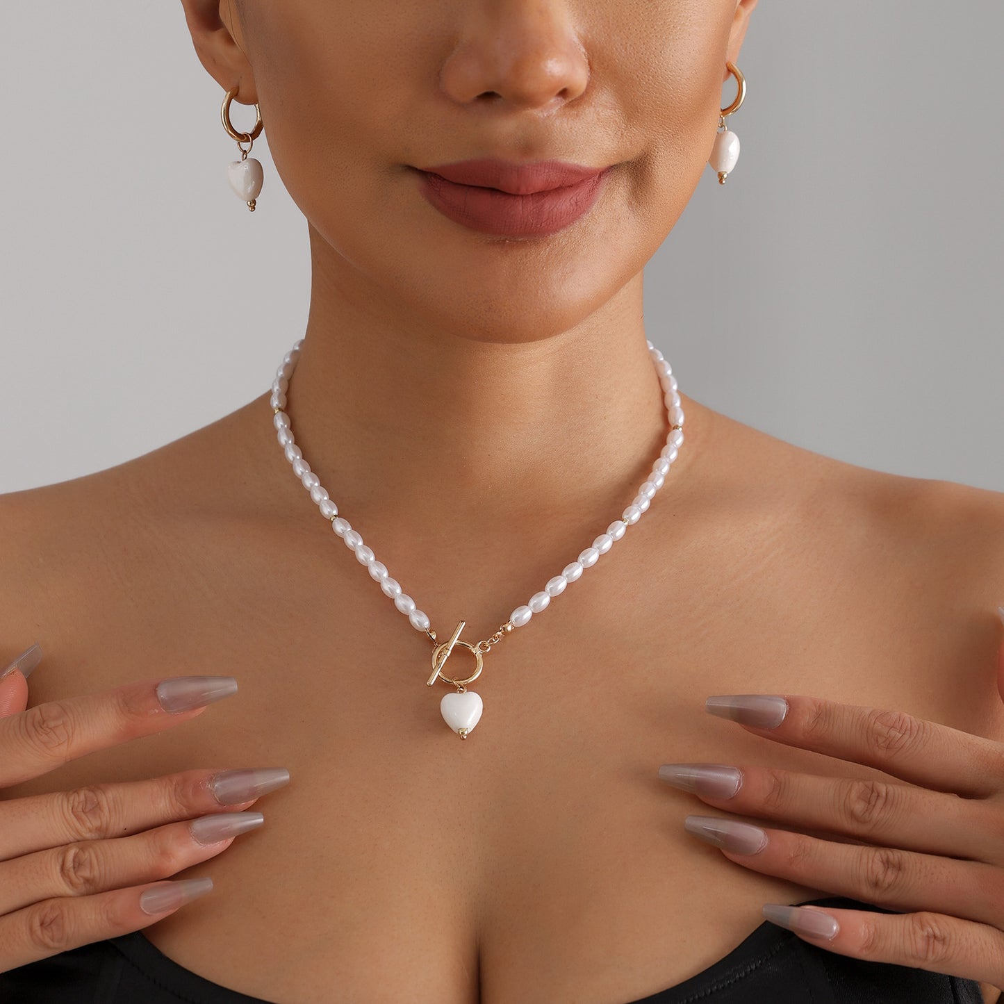 Casual Heart Geometric Resin Alloy Plated Necklace Set for Women