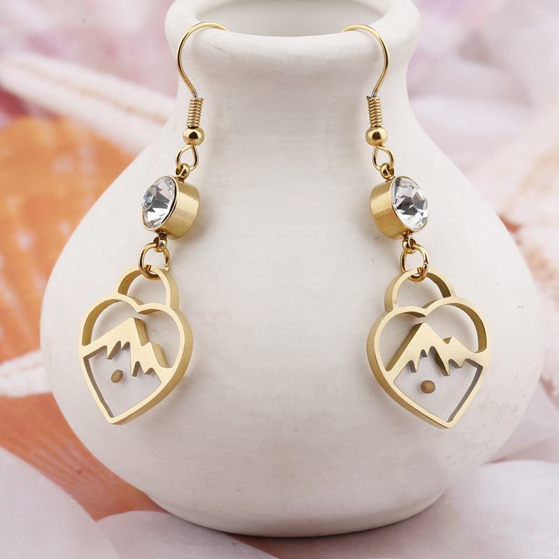 Pendientes de acero inoxidable en forma de corazón con acabado chapado para mujer, joyería de abalorios