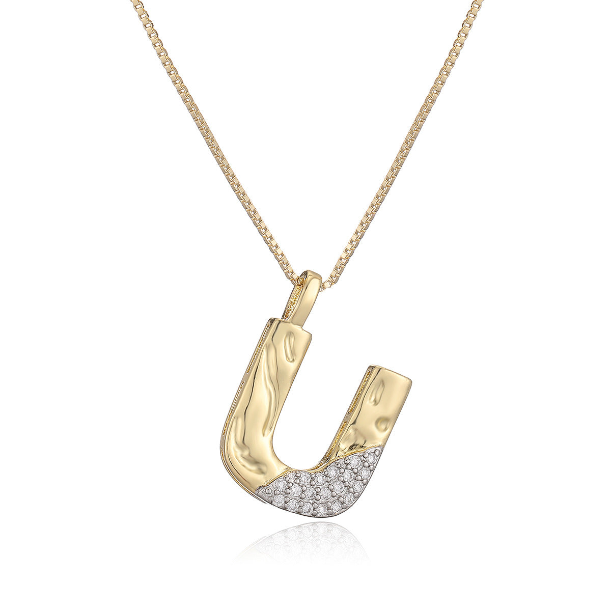 Minimalist Two-Tone Plated Cubic Zirconia Letter Pendant Necklace for Women with Box Chain